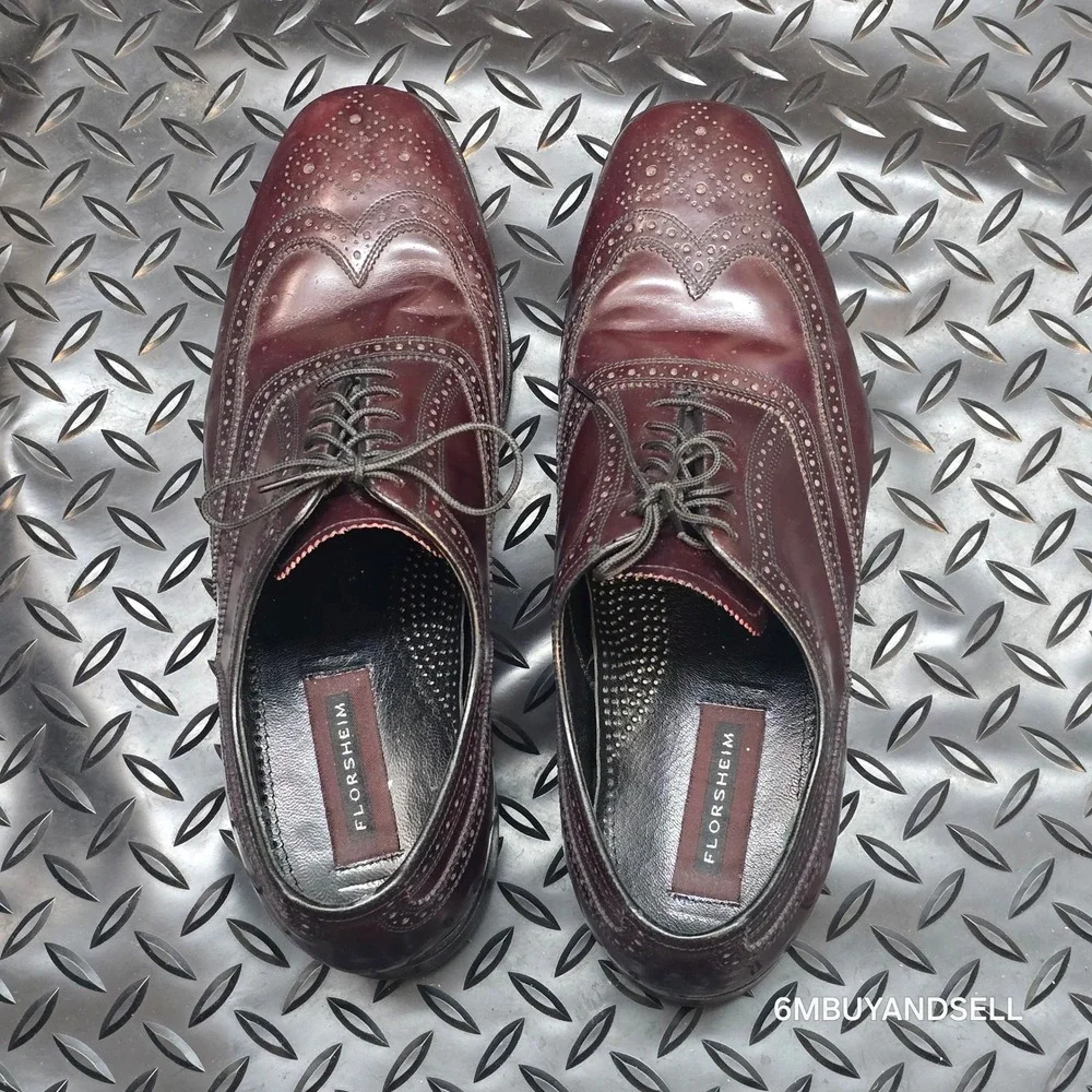 Florsheim Mens 10.5 Burgundy Leather Wingtip Oxford Dress Shoes Brogue 232481 05